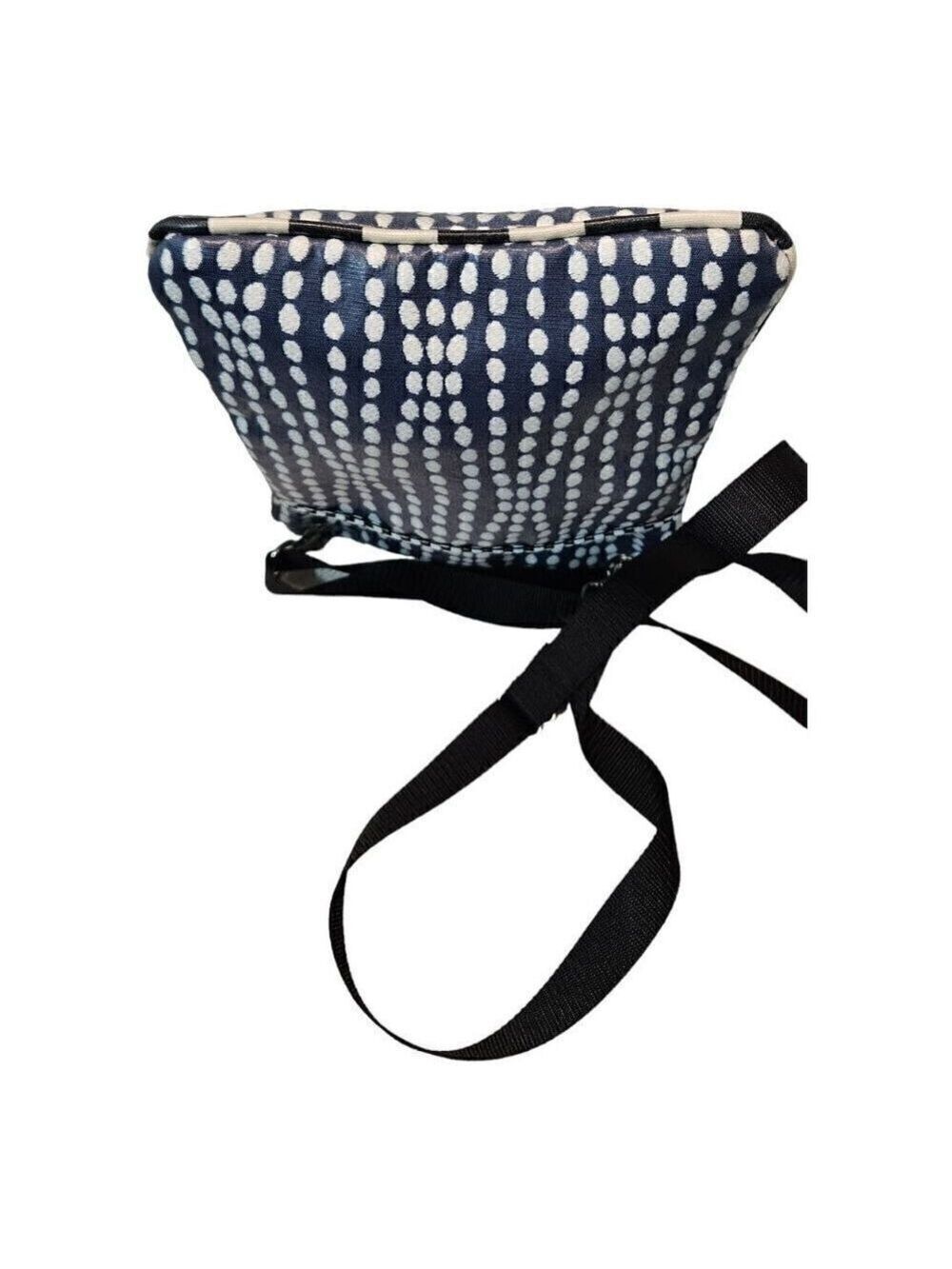 Womens Navy Blue White Wavy Dots Double Zip Bohemian Crossbody Satchel Bag - Picture 11 of 13